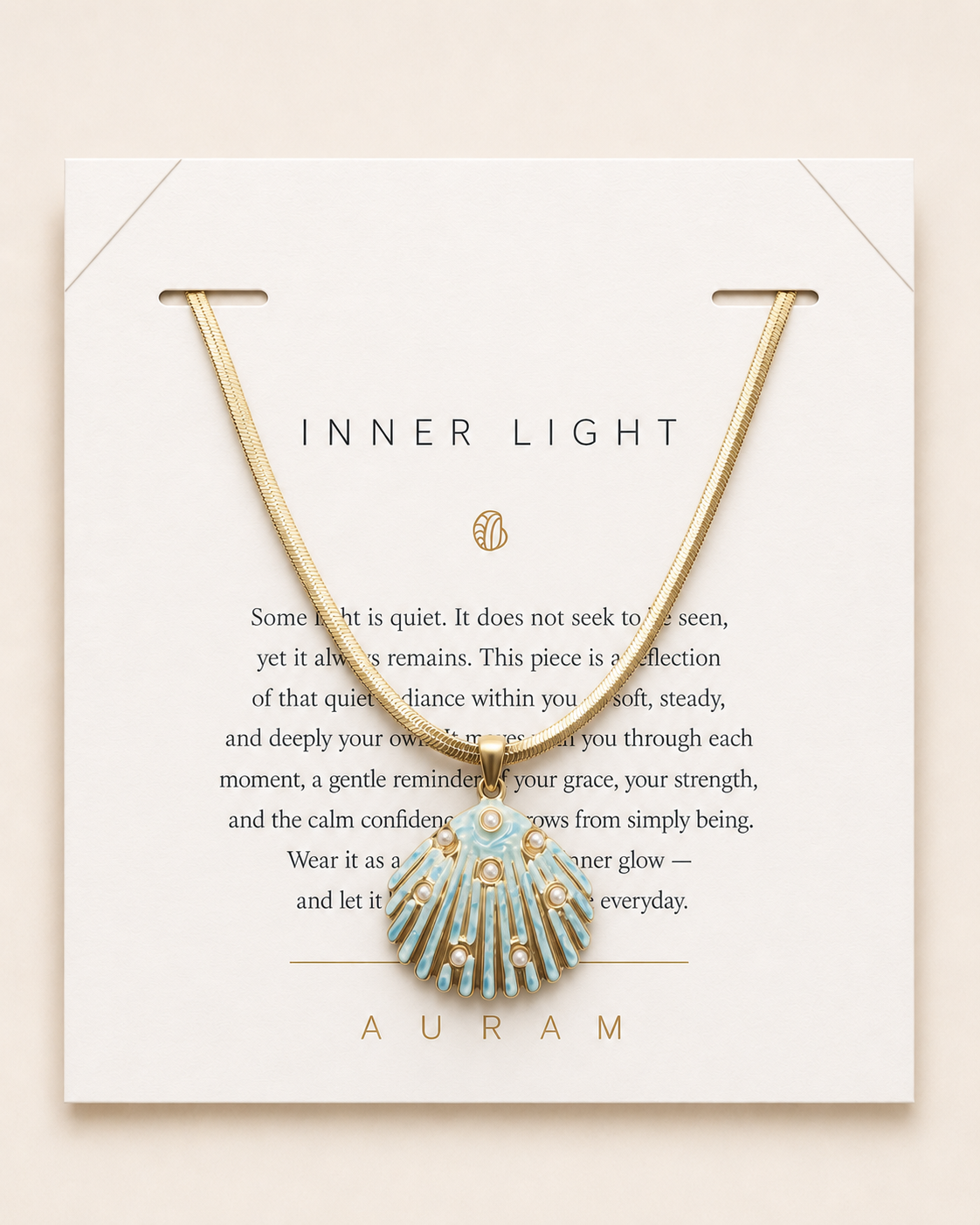 Sea Glow Scallop Shell Necklace by AURAM with coastal shell pendant styling