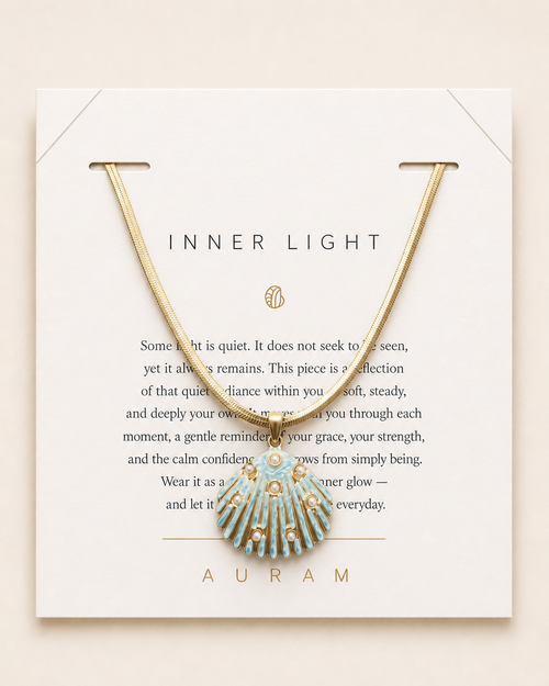 Sea Glow Scallop Shell Necklace by AURAM with coastal shell pendant styling
