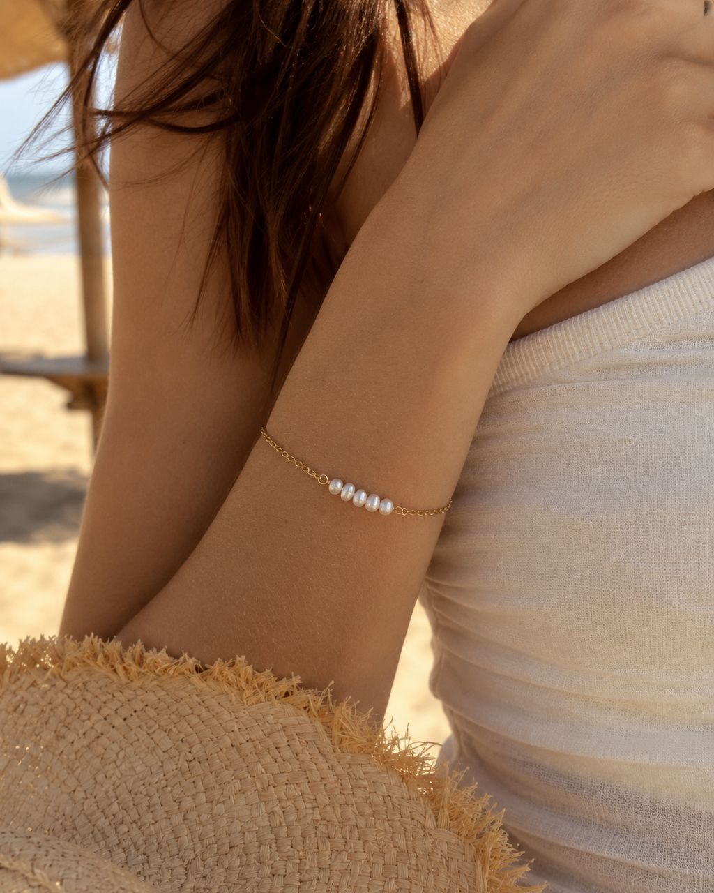 Additional view of A Thread of Light Pearl Bracelet by AURAM with delicate freshwater pearl styling