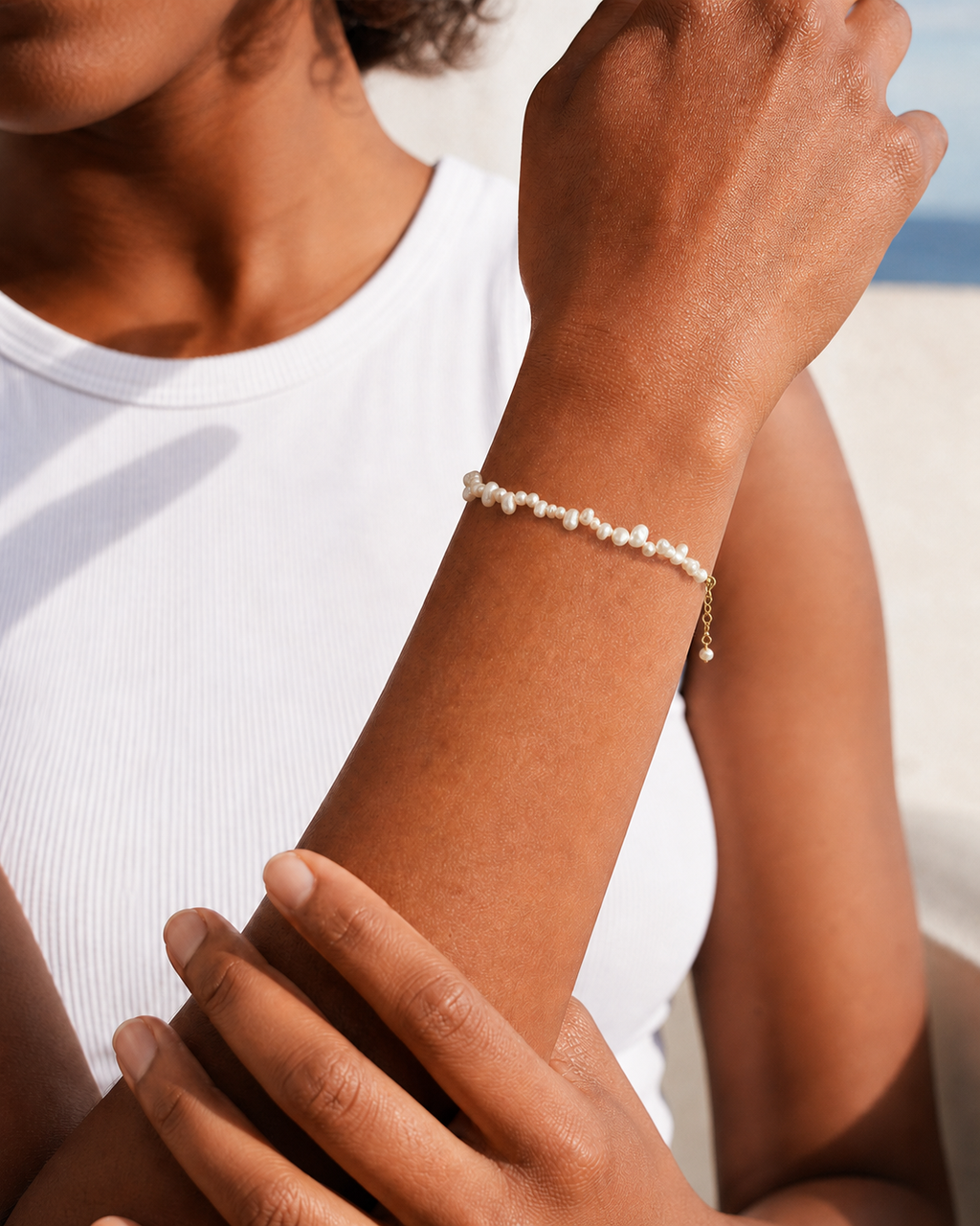 Additional view of A Quiet Tide Pearl Bracelet by AURAM with naturally irregular pearl shapes