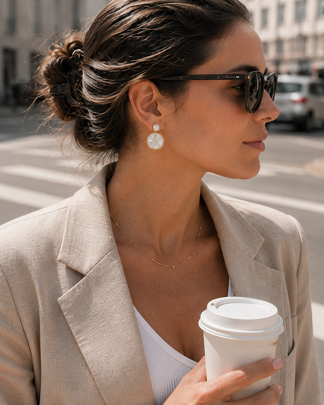 Alternate product view of Moonlit Shell Pearl Earrings by AURAM with shell-inspired pearl styling