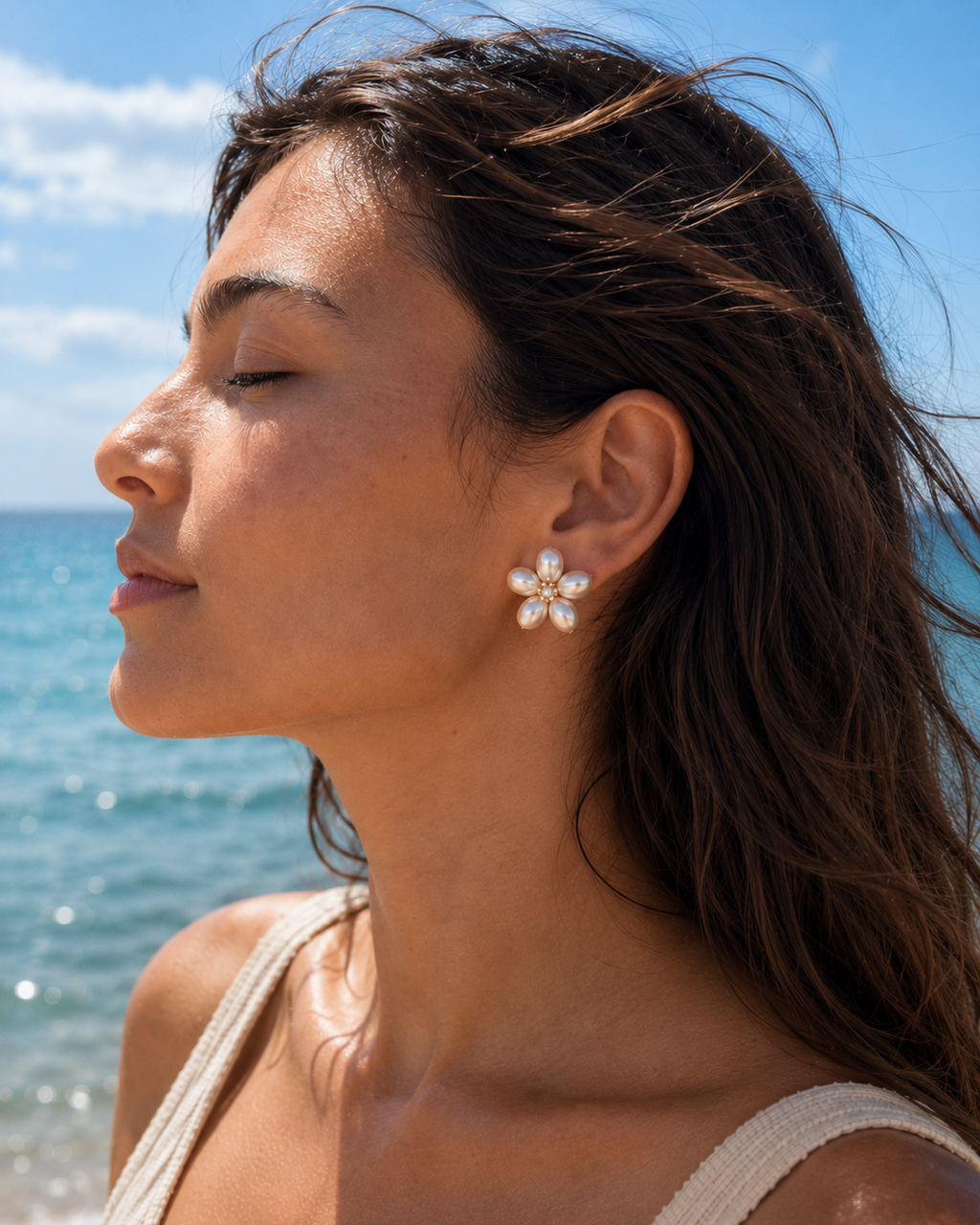 Additional view of Inner Bloom Pearl Earrings by AURAM with soft floral-inspired pearl styling