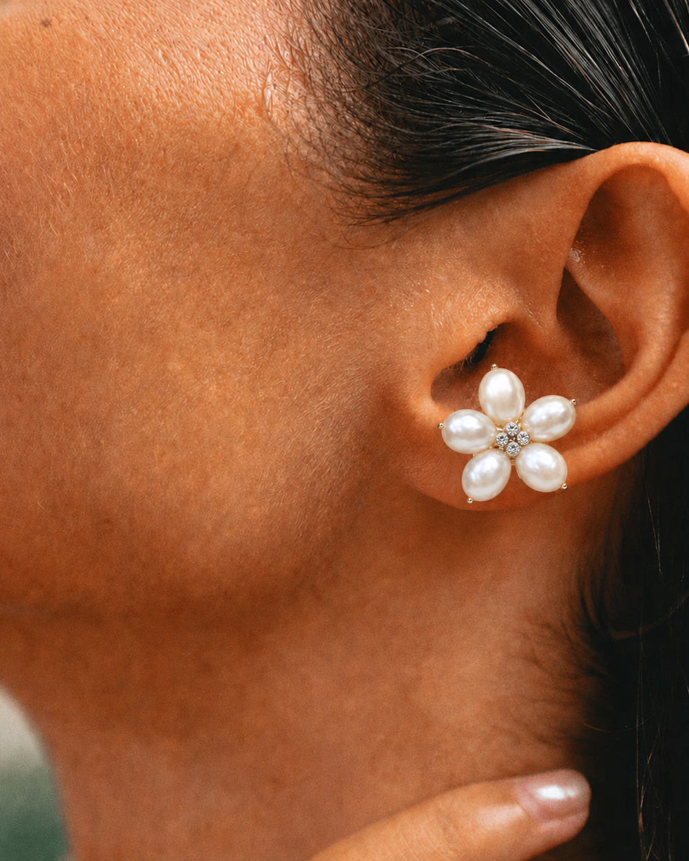 Additional view of Inner Bloom Pearl Earrings by AURAM with soft floral-inspired pearl styling