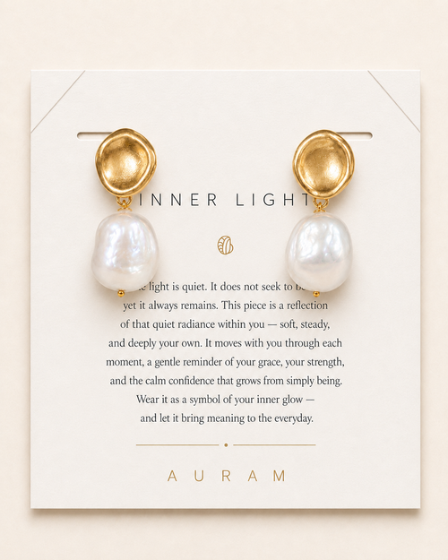 Golden Halo Baroque Pearl Drop Earrings by AURAM with gold-tone halo detail