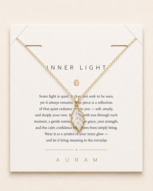 Leaf Glow Mother-of-Pearl Pendant Necklace by AURAM with leaf-inspired shell pendant