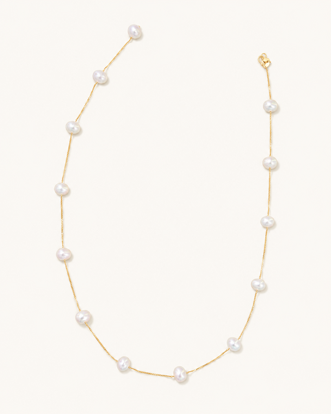 Additional view of Baroque Pearl Station Necklace by AURAM with organic pearl stations for layering