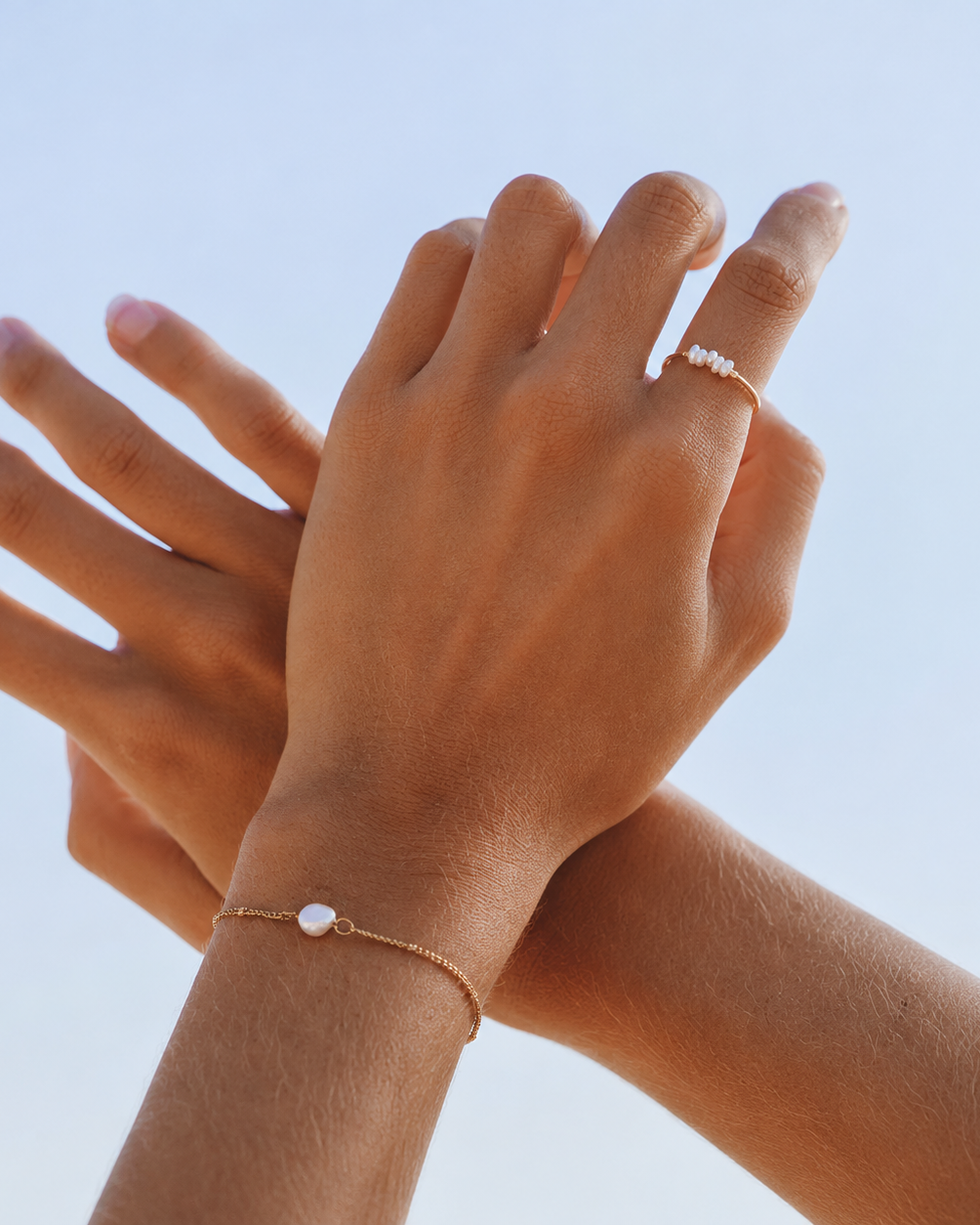Detail view of Mini Baroque Pearl Ring by AURAM with naturally irregular pearl detail