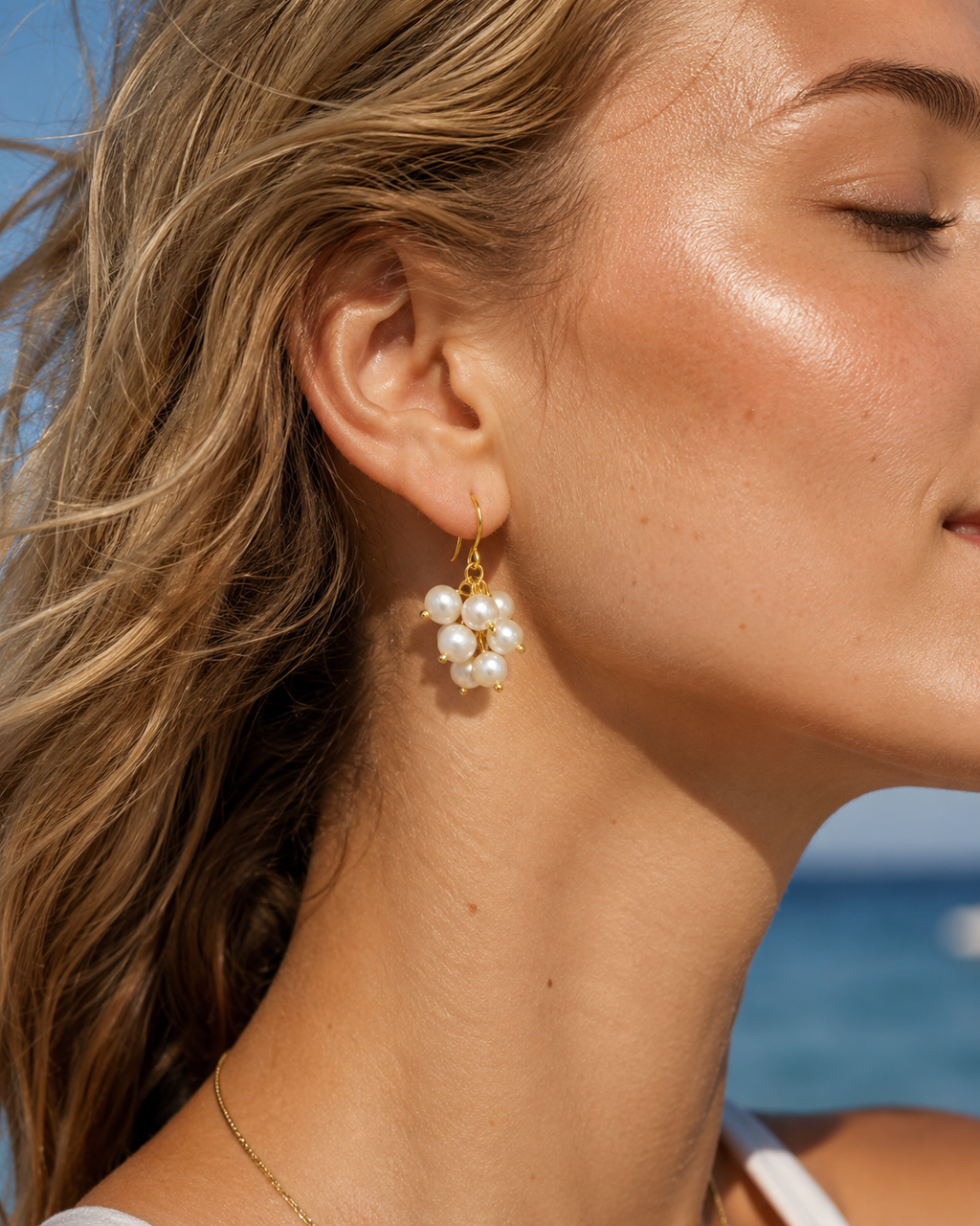 Additional view of Pearl Vine Cluster Earrings by AURAM with clustered pearl and vine-inspired styling